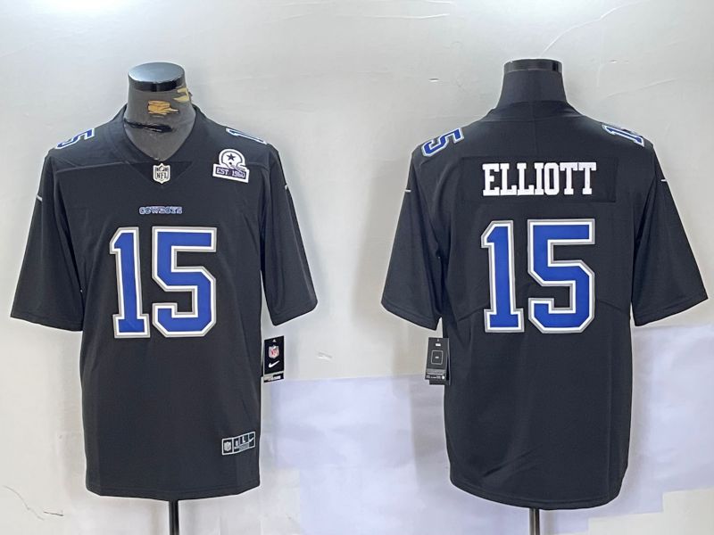 Men Dallas Cowboys 15 Elliott Black 2024 Nike Vapor Limited NFL Jersey style 2